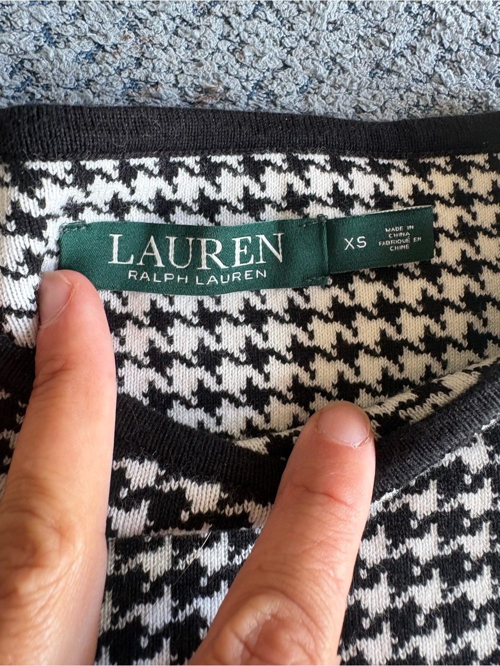 Ralph Lauren Black & White Houndstooth Long Sleeve Dress with Faux Leather Skirt - Picture 2 of 2